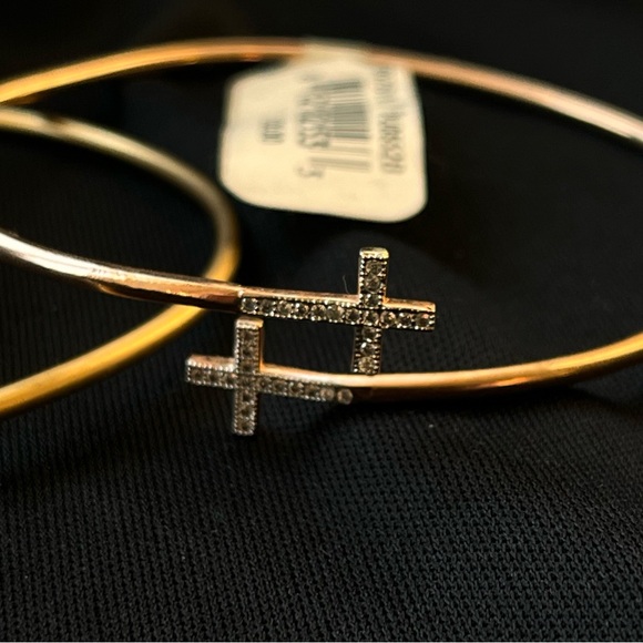 Cross Bangle Bracelets Women’s Two NWT Gold Tone - Picture 2 of 14